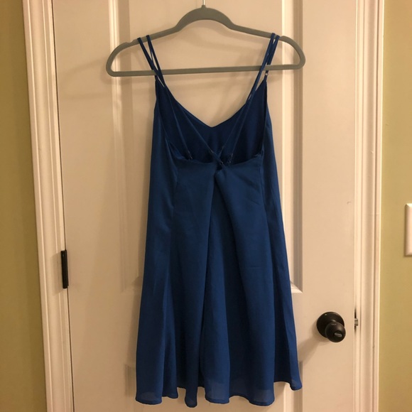 Blue sleeveless flare dress crossed straps cute - Picture 3 of 4